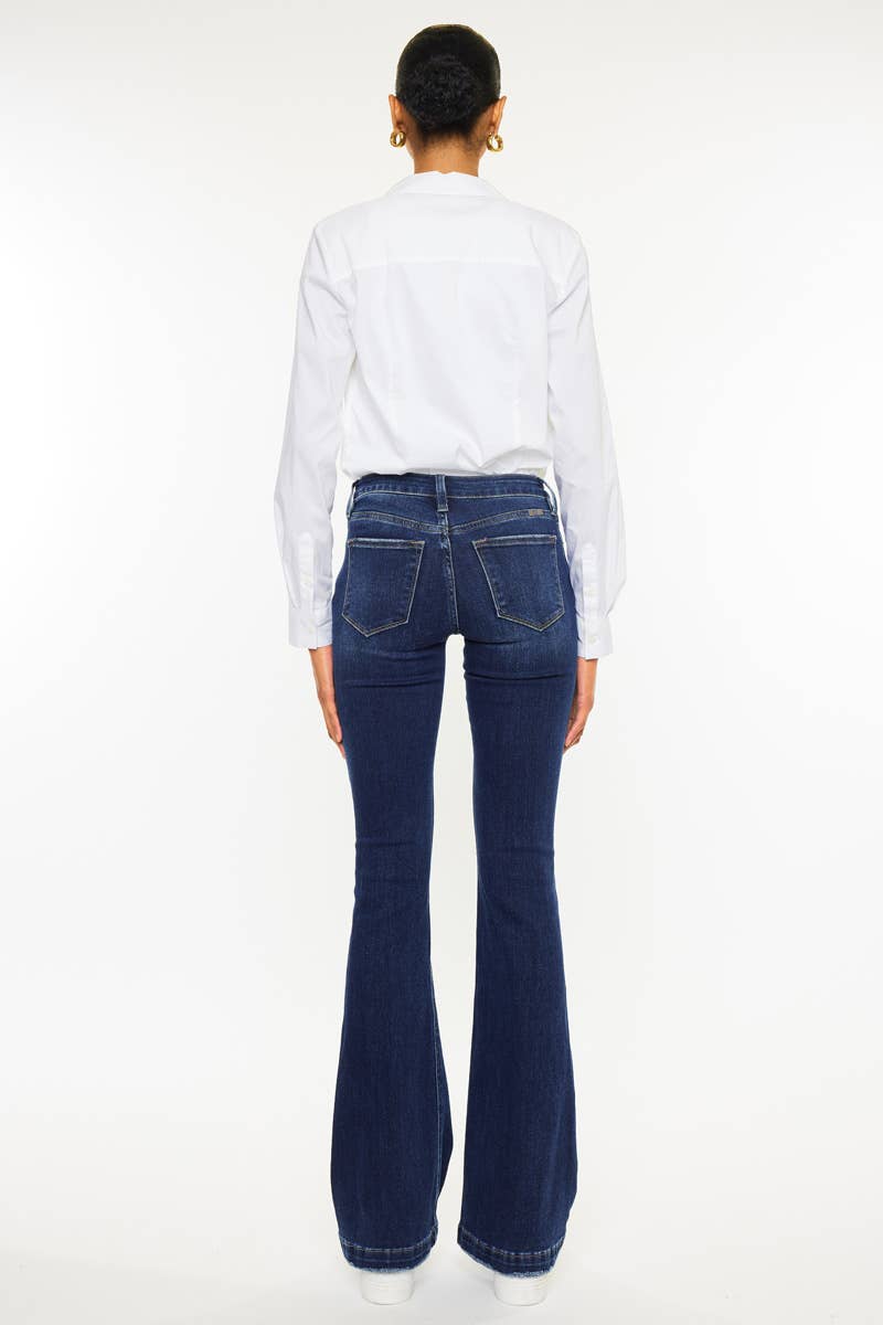 Women's KanCan Mid Rise Button Up Distress Flare Jeans