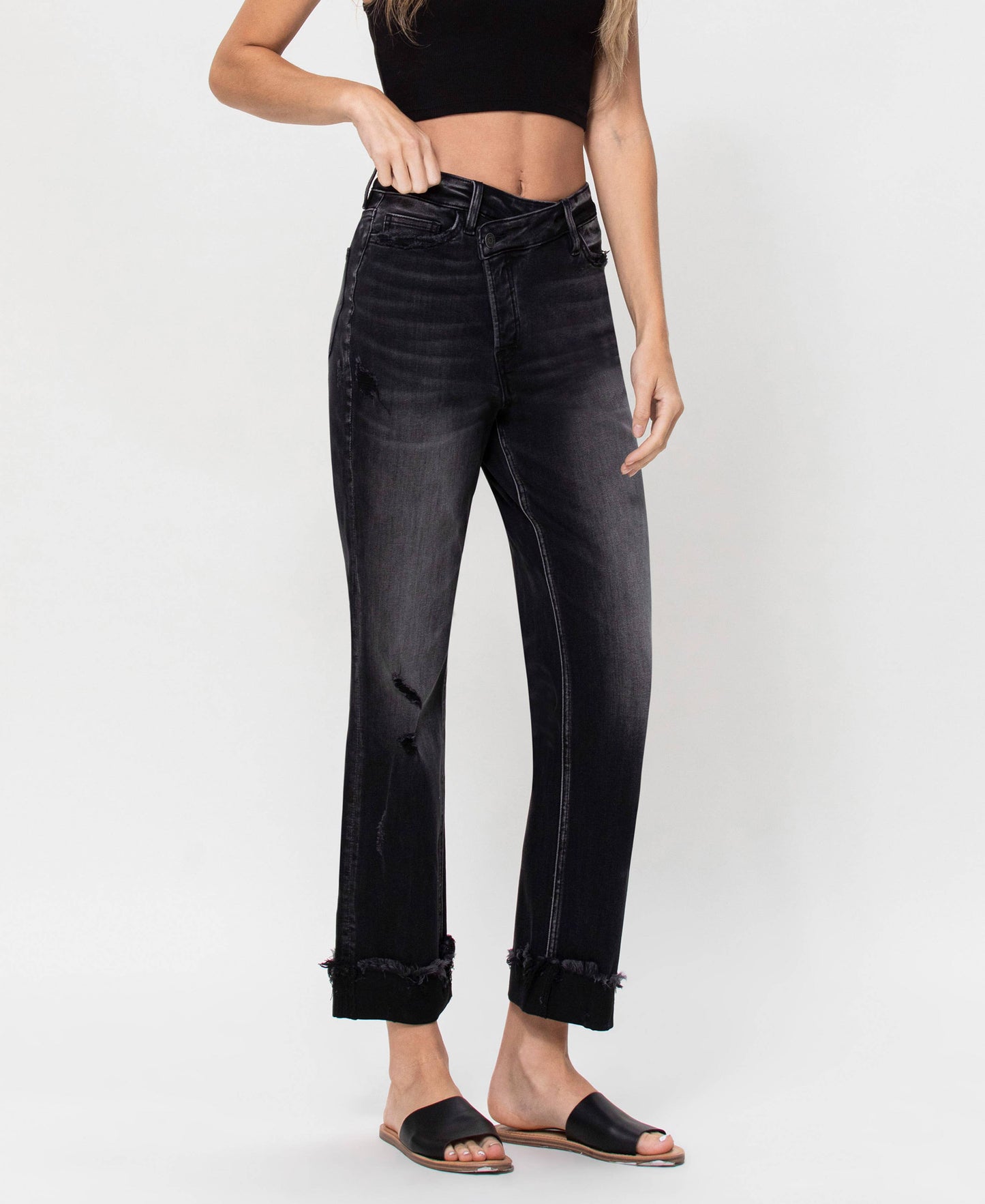 Super High Rise Button Up Cuffed 90'S Dad Jeans F4558