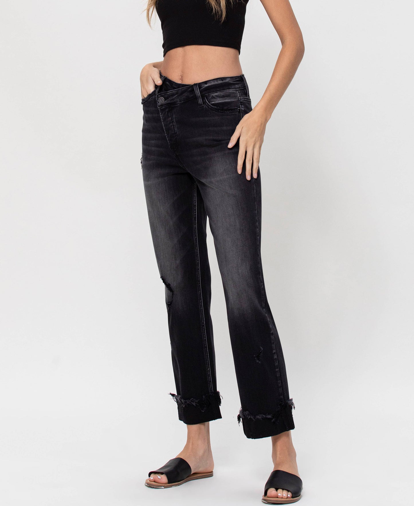 Super High Rise Button Up Cuffed 90'S Dad Jeans F4558