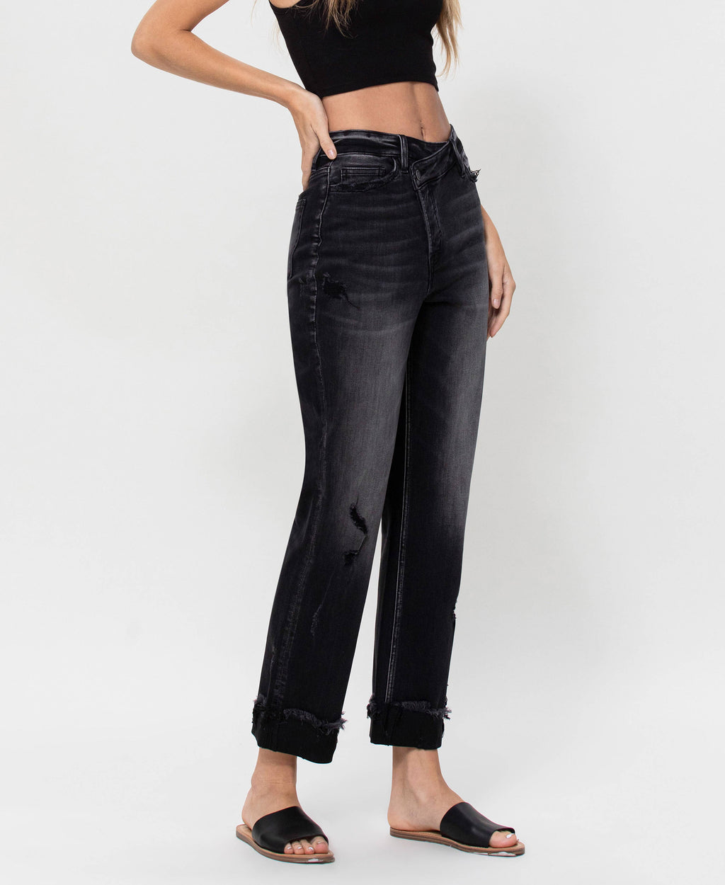 Super High Rise Button Up Cuffed 90'S Dad Jeans inF4558