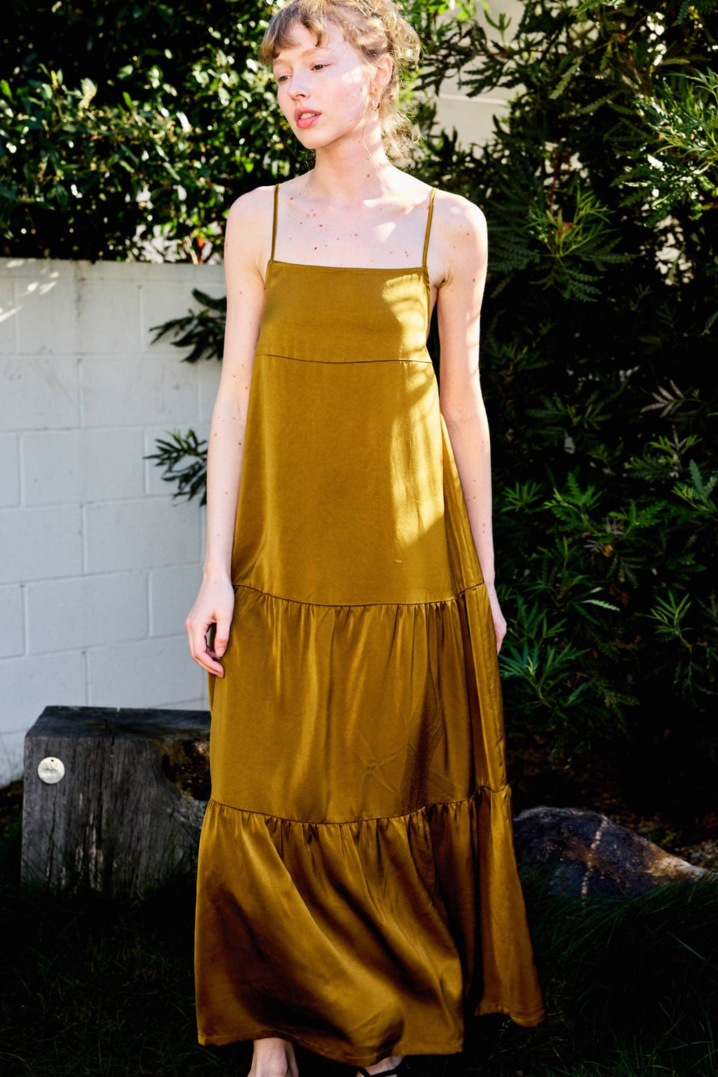 Lara Daisy - Leopard Square Neck Ruffled Hem Cami Midi Dress