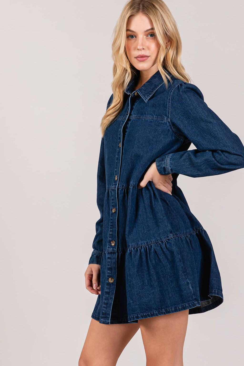Button down Babydoll Ruffle Denim Dress