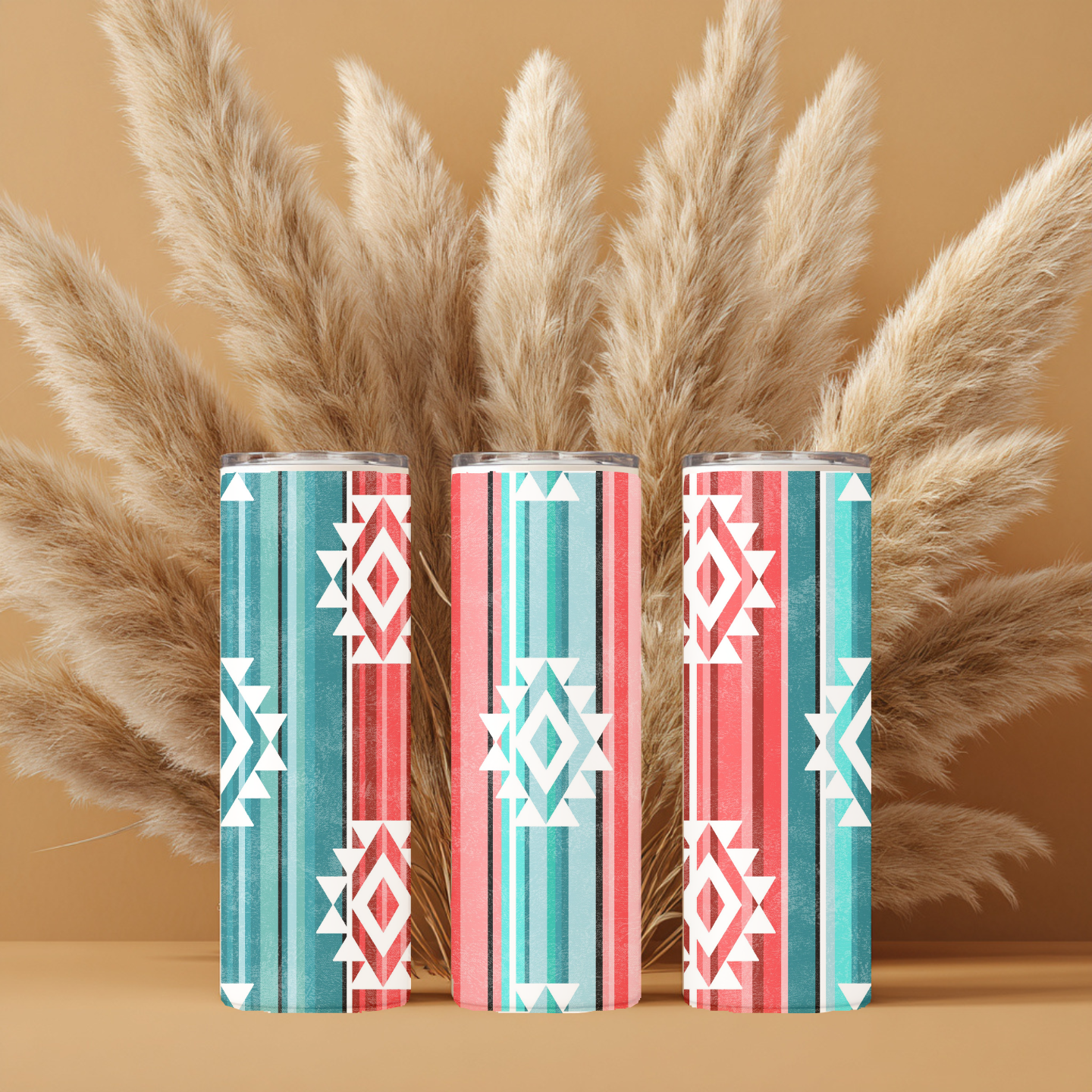 Turquoise Striped Aztec Tumbler | Western 20 oz Skinny Tumbler | Southwestern Travel Mug | Cowgirl Coffee Cup | Boho Gift