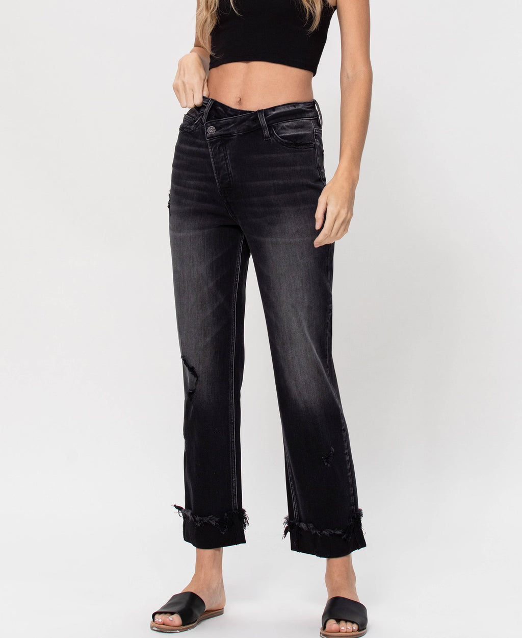 Super High Rise Button Up Cuffed 90'S Dad Jeans inF4558