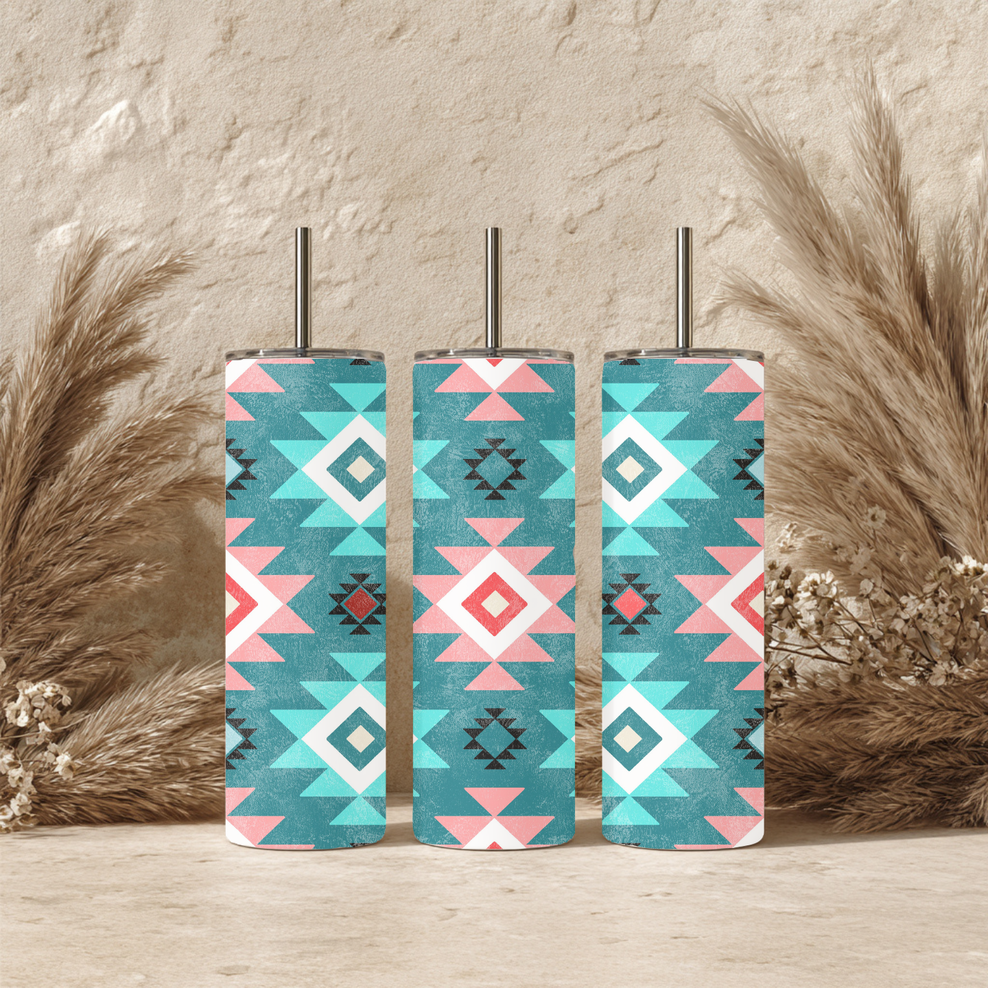 Blue Aztec Skinny Tumbler | Western Southwestern 20 oz Stainless Steel Travel Mug | Cowgirl Drinkware