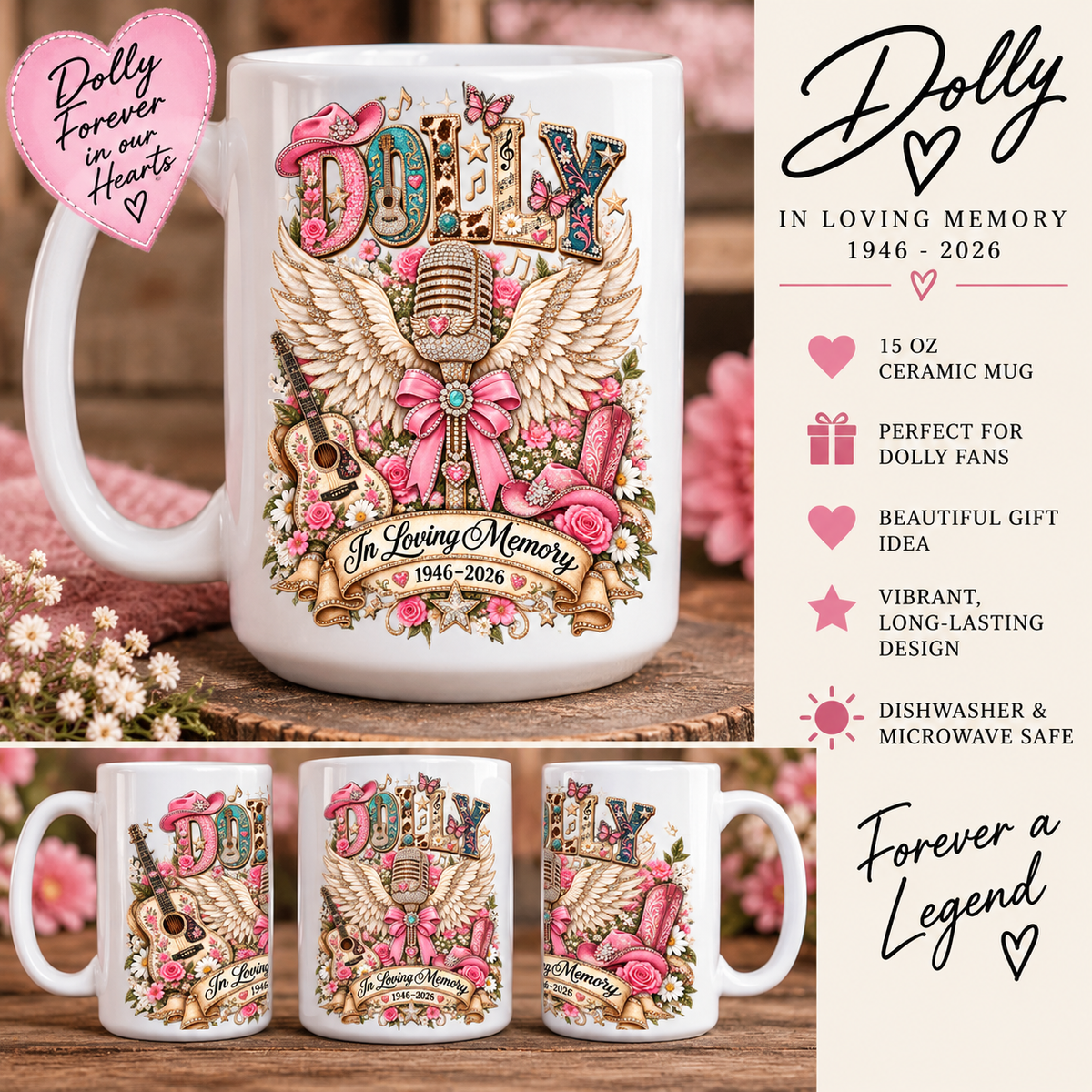 💕 Dolly-Inspired “In Loving Memory” 15 oz Ceramic Mug 🎤✨