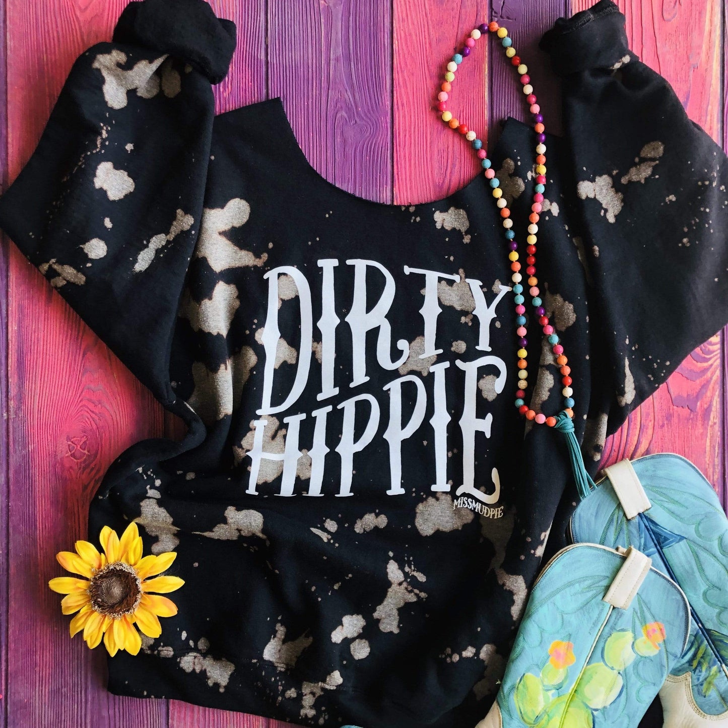 Cut neck bleached Dirty Hippie Pullover