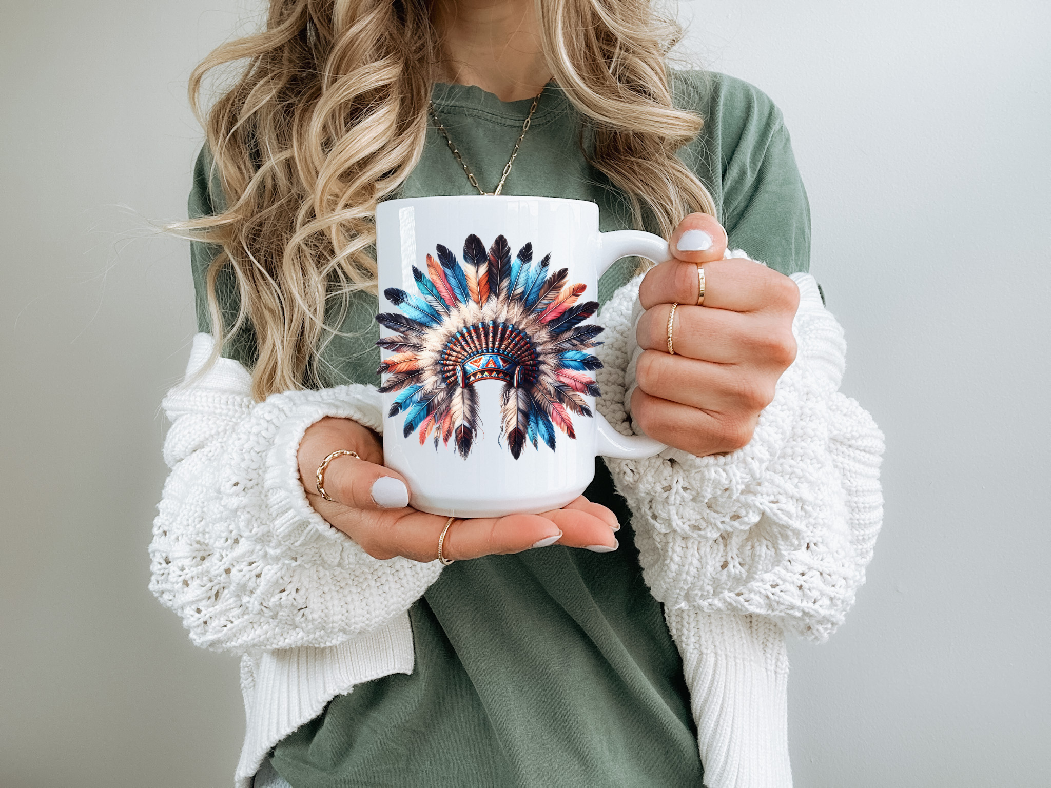 🪶 Native American Feather Headdress 15 oz Ceramic Mug