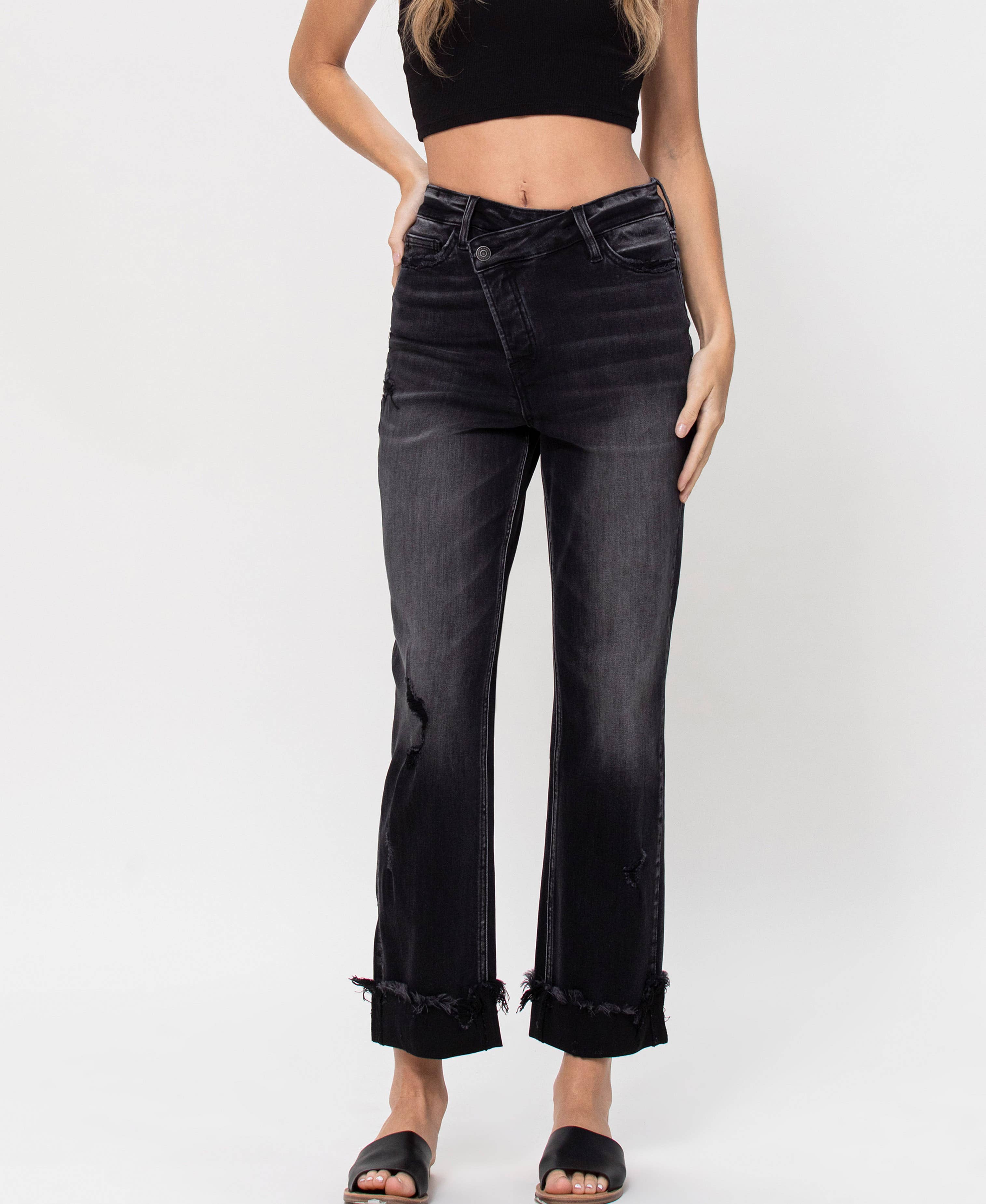 Super High Rise Button Up Cuffed 90'S Dad Jeans inF4558