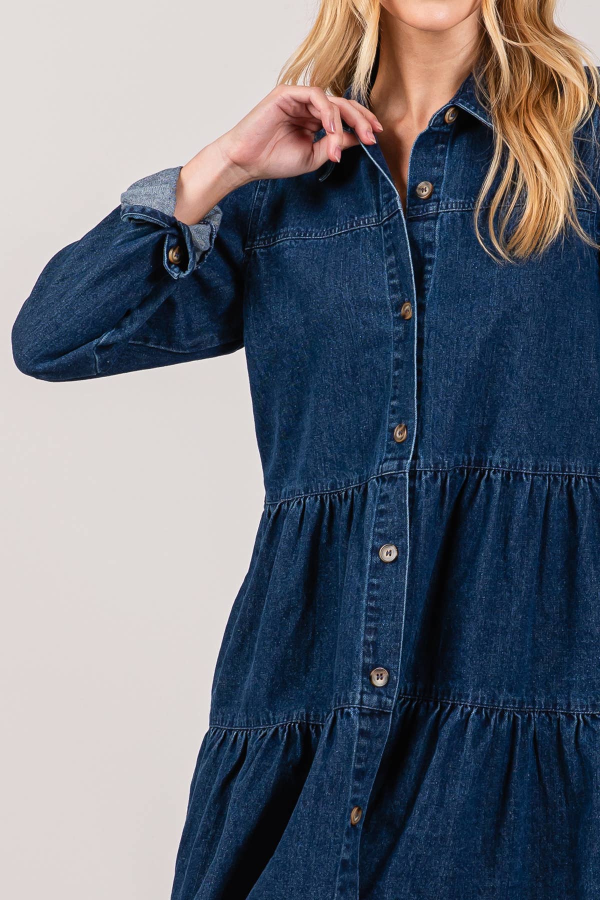 Button down Babydoll Ruffle Denim Dress