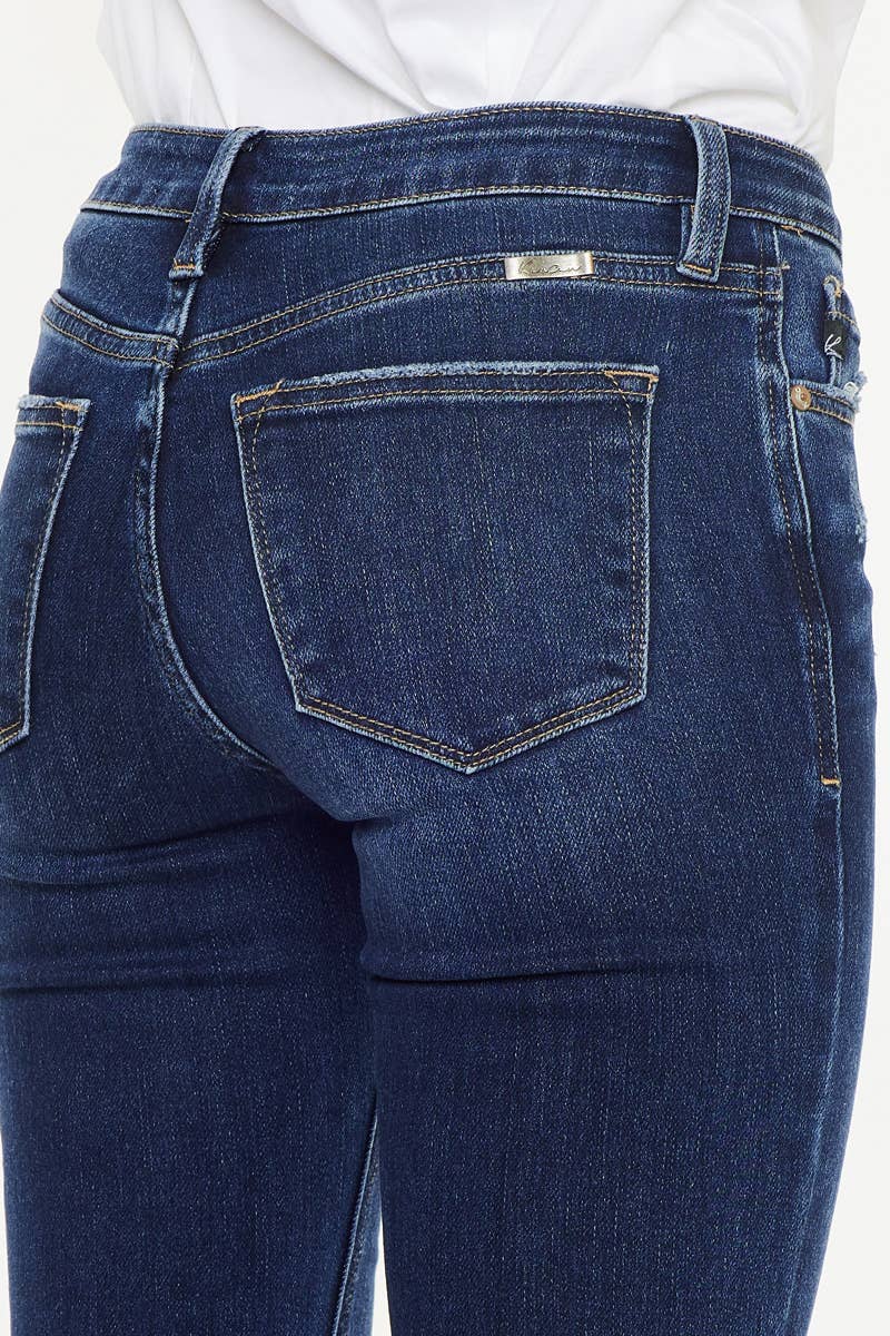 Women's KanCan Mid Rise Button Up Distress Flare Jeans