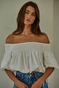 Woven Cotton Smocked Off The Shoulder Top
