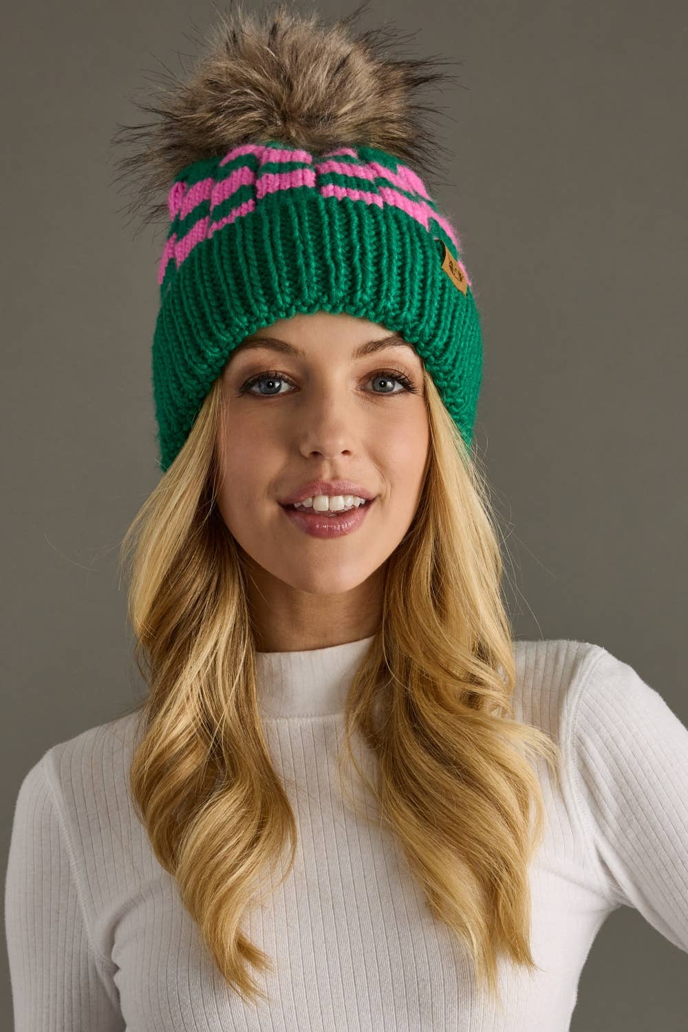 Panache Apparel Co. - Green & Pink Checkered Pom Hat