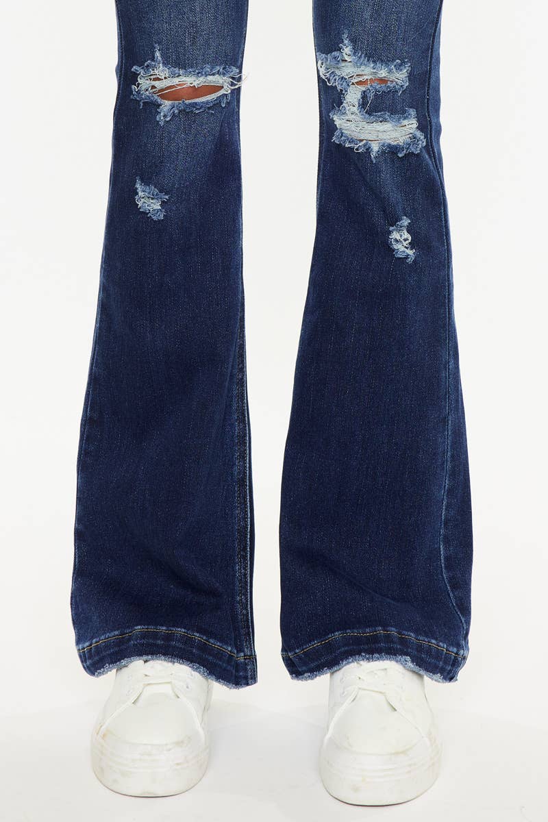 Women's KanCan Mid Rise Button Up Distress Flare Jeans