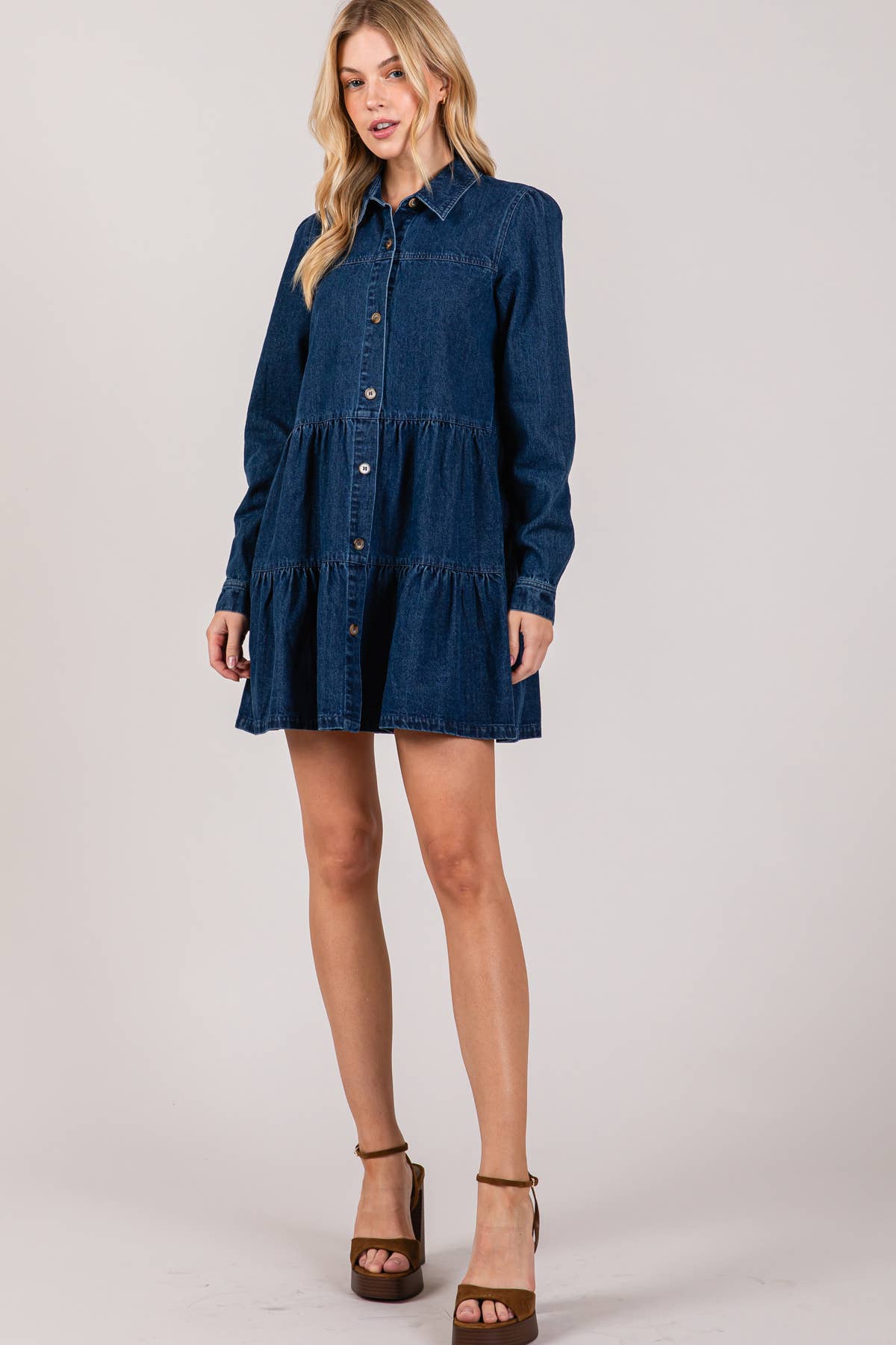 Button down Babydoll Ruffle Denim Dress