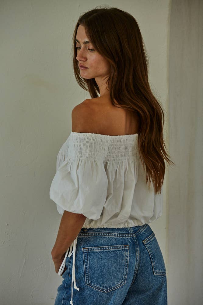 Woven Cotton Smocked Off The Shoulder Top