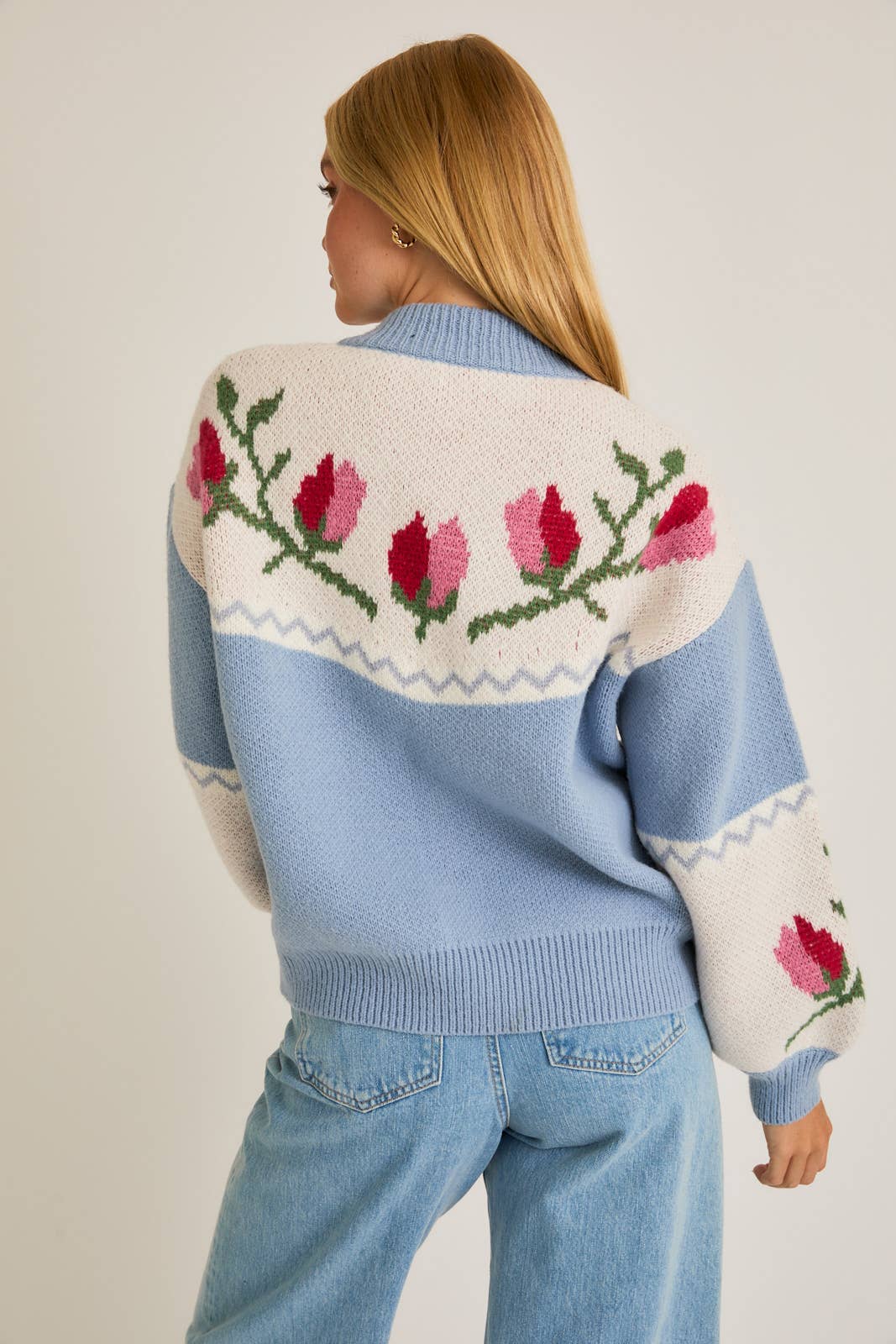 Long Sleeve Floral Pattern Detail Sweater Jacket