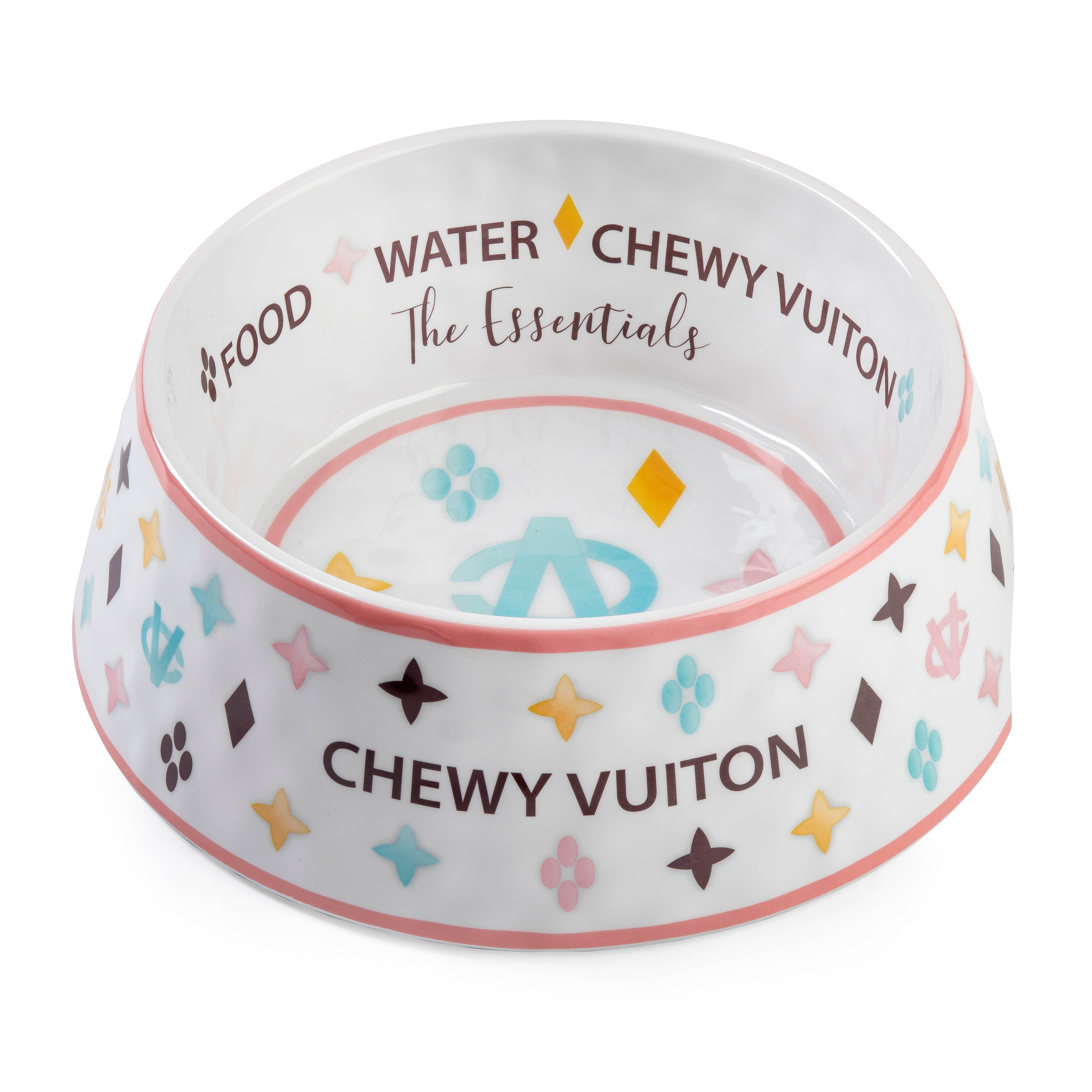 White Chewy Vuiton Dog Bowl - 3 Sizes!! Dog Food Bowl