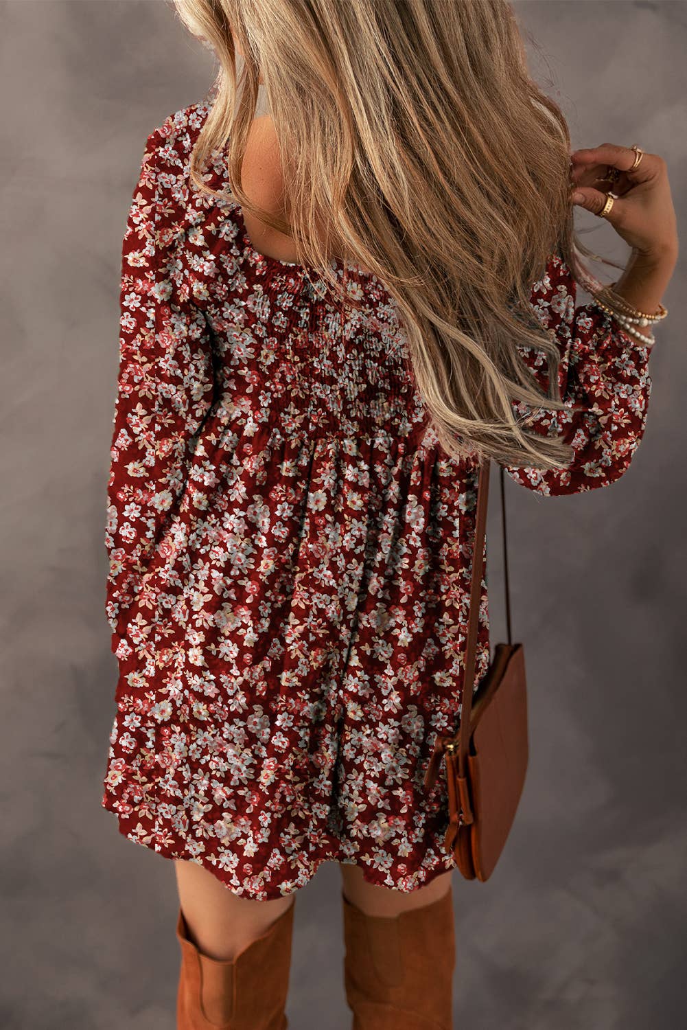 BOHO Floral Sweetheart Neck Mini Dress