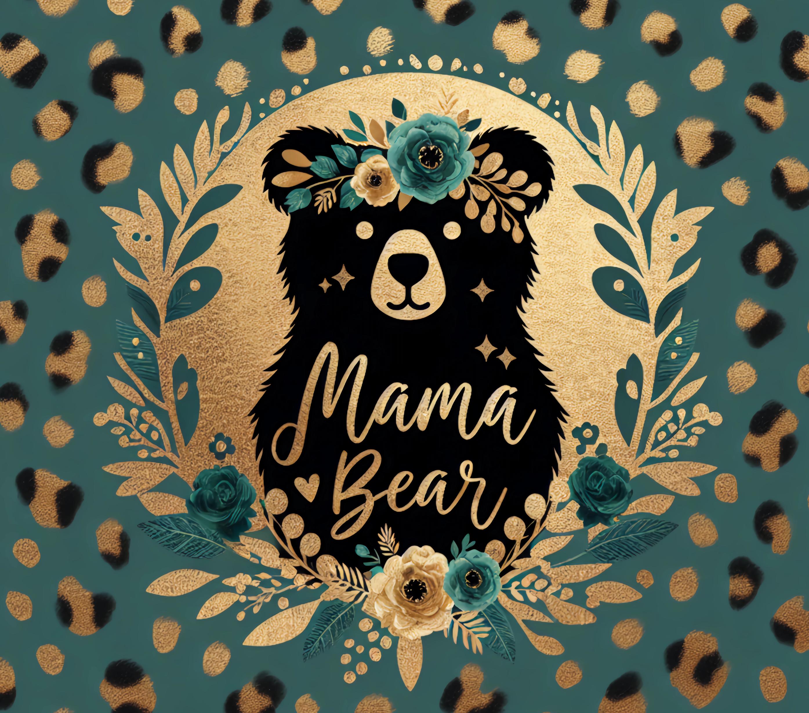 Stainless steel Mama Bear Tumbler is Teal and Gold
