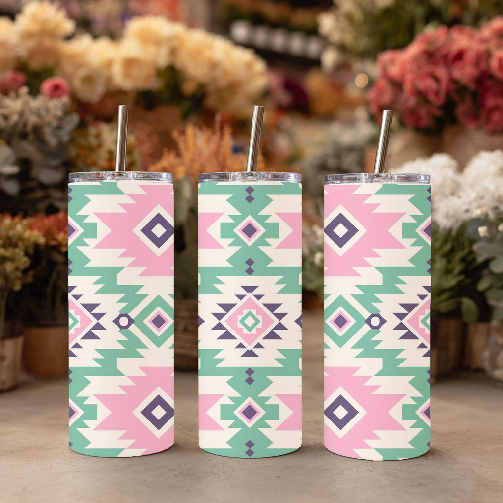 Pastel Pink and Green Aztec Print Tumbler