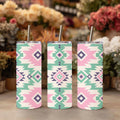 Pastel Pink and Green Aztec Print Tumbler