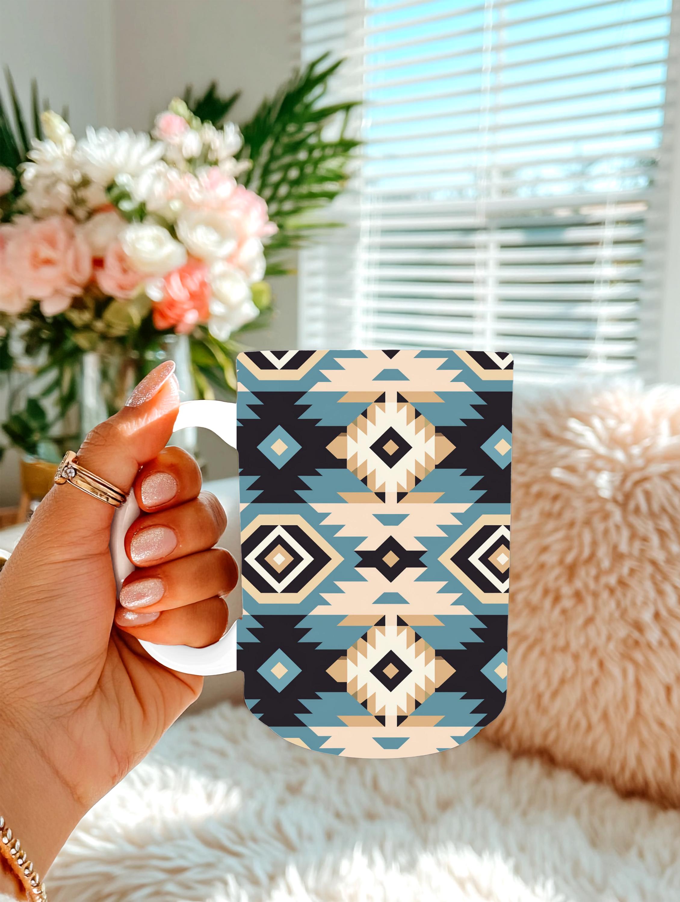 Southwestern Aztec Coffee Mug | Western Boho Mug | Tribal Pattern Coffee Cup | Rustic Desert-Inspired Drinkware