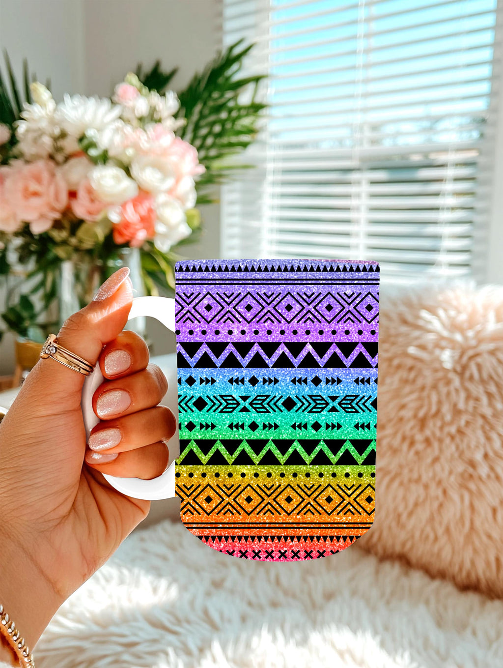 Rainbow Aztec Coffee Mug | Southwestern Mug | Colorful Tribal Coffee Cup | Boho Western Drinkware