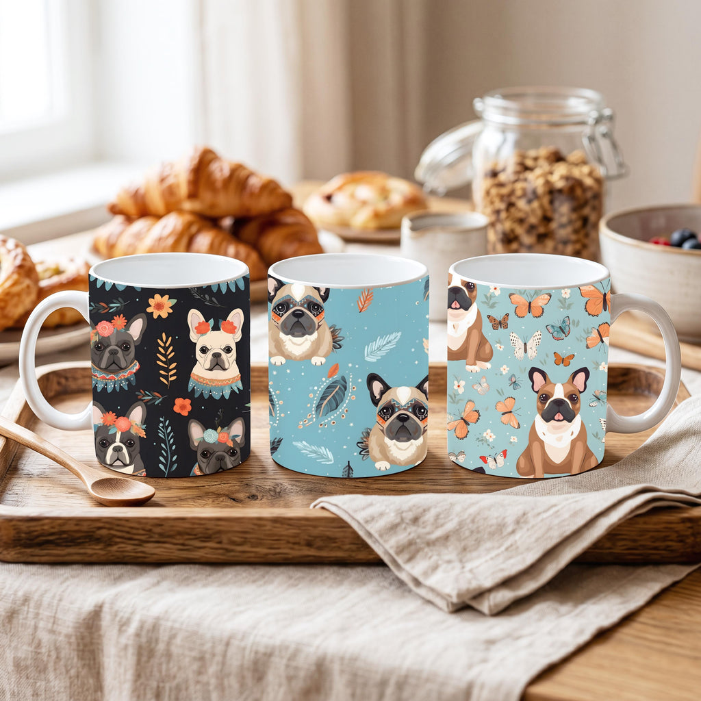 French Bulldog Mug Set – Set of 3 | 11 oz Ceramic Coffee Mugs