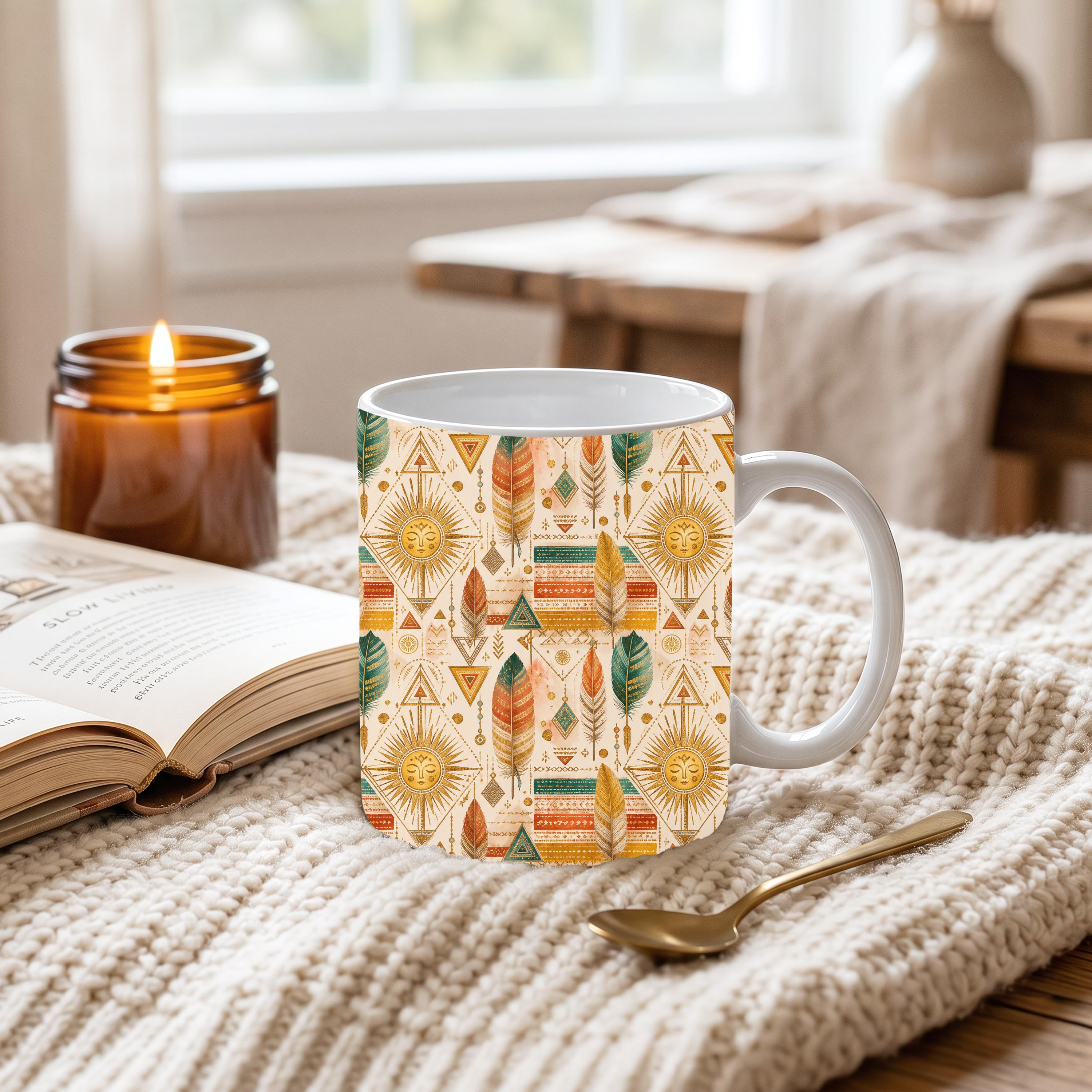 Boho Feather & Sun 11 oz Ceramic Mug – Etsy Description