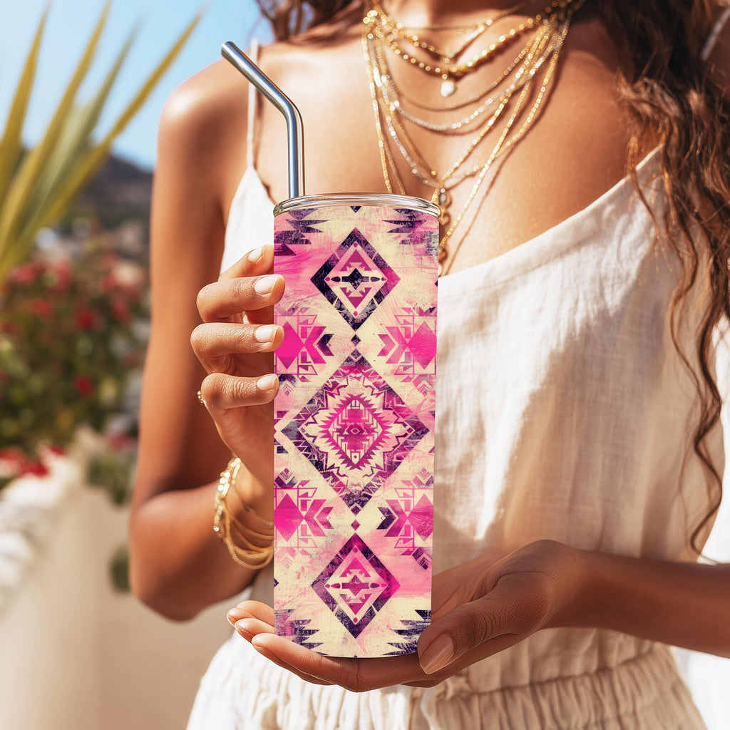Pink Tribal Aztec 20 oz Skinny Tumbler