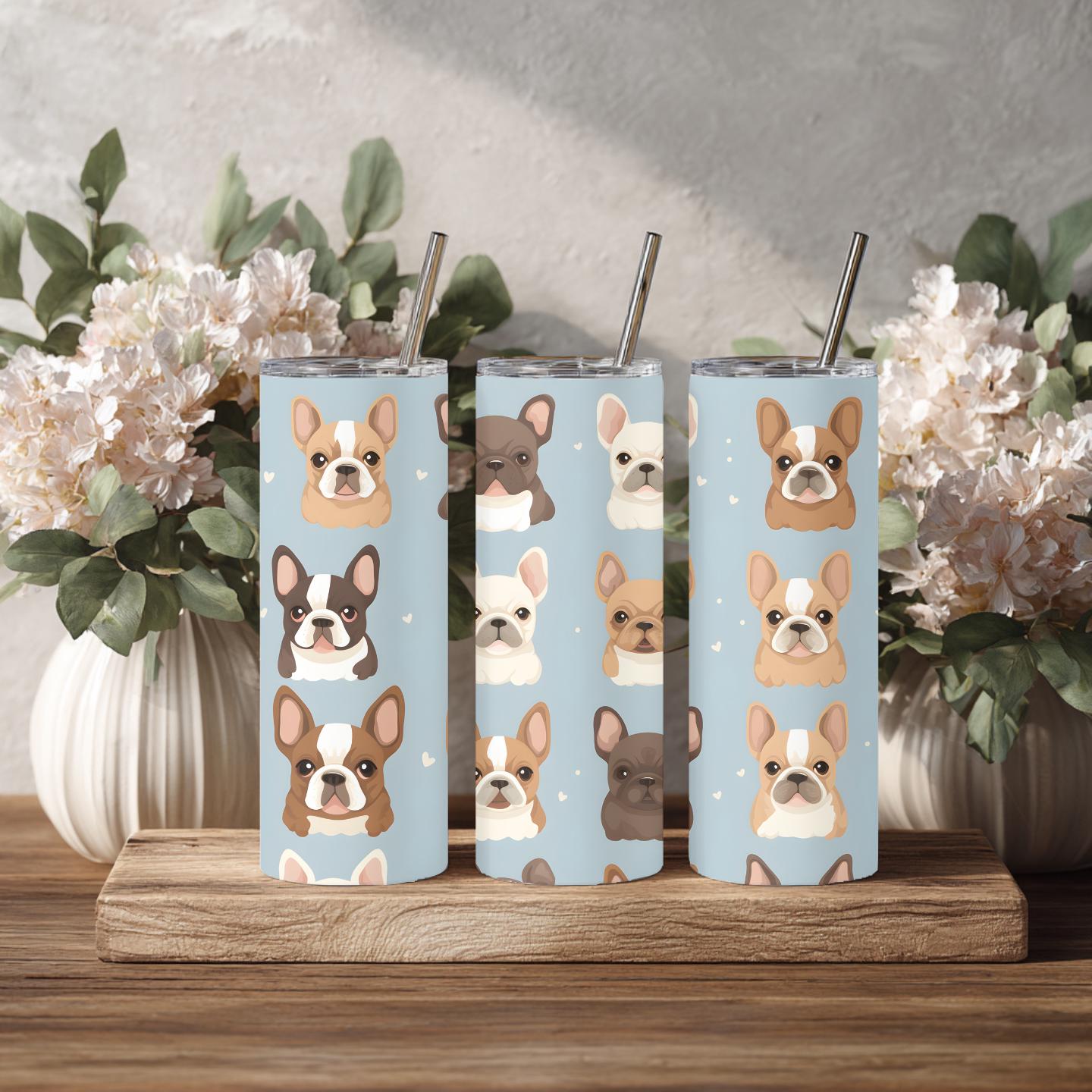 French Bulldog Skinny Tumbler Frenchie Dog Lover Gift Dog Mom Travel Cup Cute Puppy Tumbler