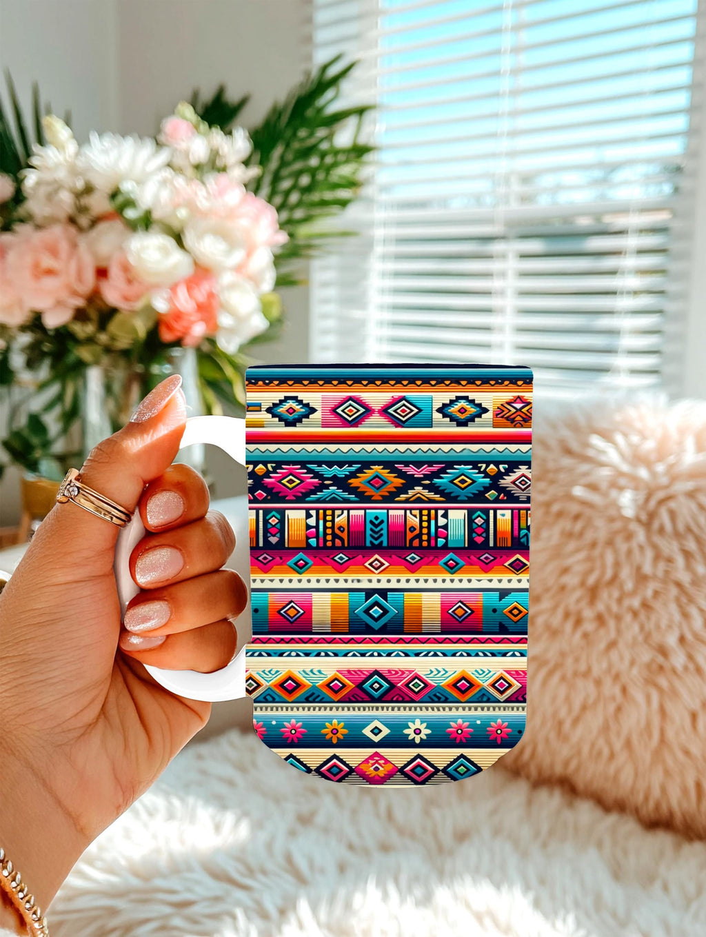 Southwestern Aztec Coffee Mug | Western Boho Mug | Native-Inspired Coffee Cup | Colorful Geometric Mug