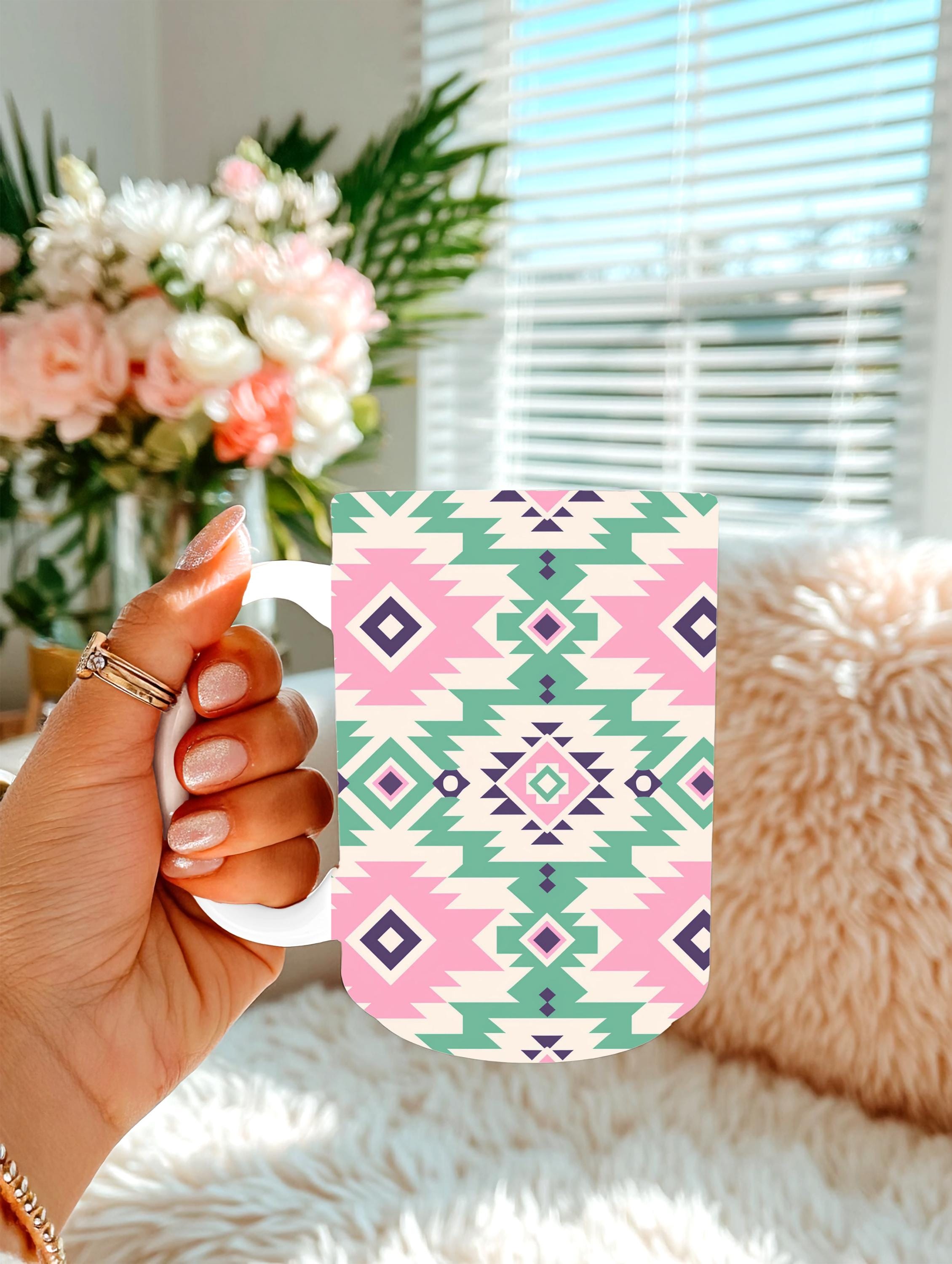 Pastel Southwestern Coffee Mug | Pink Aztec Mug | Boho Western Coffee Cup | Cowgirl Gift