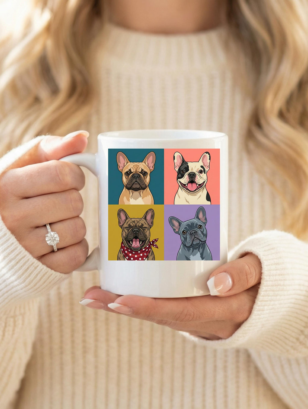 French Bulldog Pop Art Mug | Frenchie Lover Coffee Mug | Colorful Dog Mom Gift | 11 oz or 15 oz Ceramic Mug