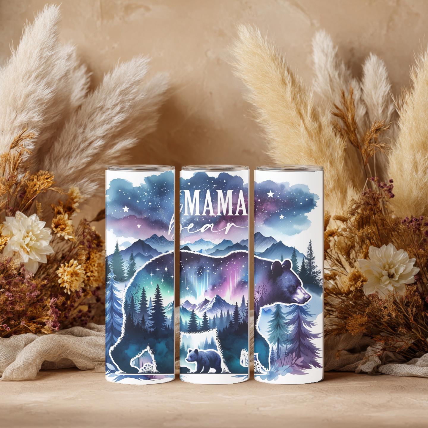 Mama Bear Tumbler | Bear Mom 20 oz Skinny Tumbler | Woodland Wildlife Gift | Nature Lover Travel Cup