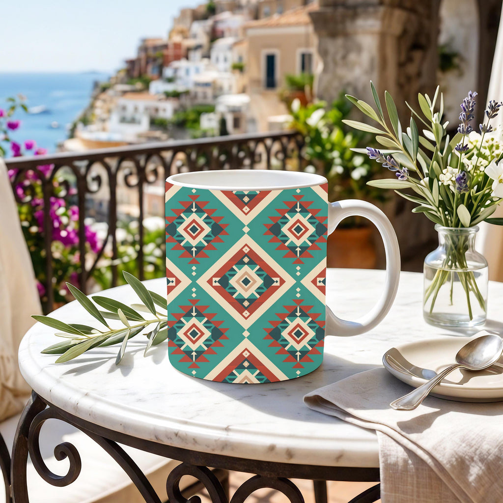 Southwestern Geometric Mug | 11 oz Ceramic Coffee Mug | Aztec Pattern Mug | Boho Western Gift