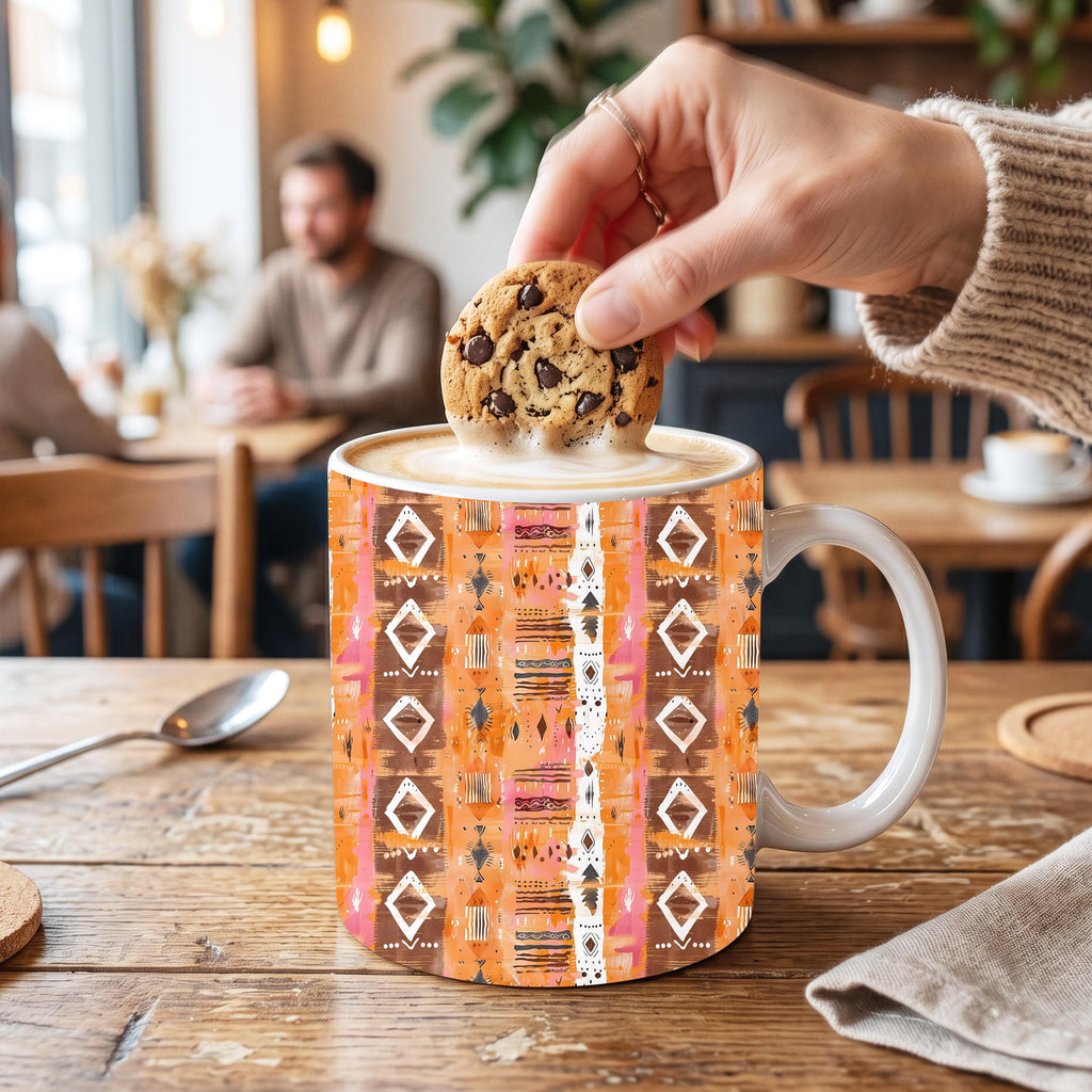 Southwestern Orange Mug Collection – Set of 3 | 11 oz Ceramic Coffee Mugs