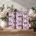Black & White Floral Bow Tumbler – 20 oz Skinny Tumbler Comes in Pink or White