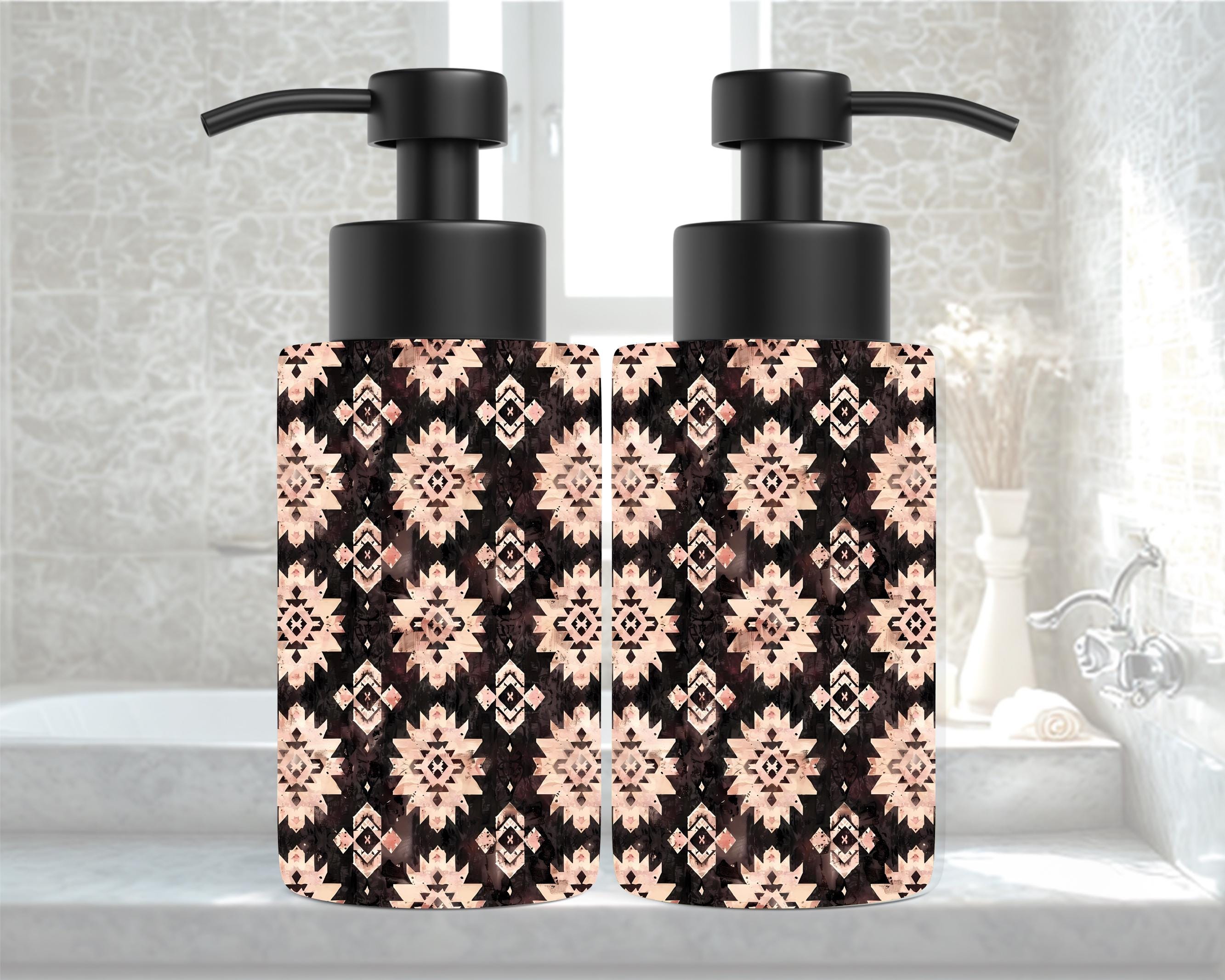 Beige & Black Western Aztec Soap Dispenser | Southwestern Bathroom Décor | Farmhouse Kitchen Soap Pump