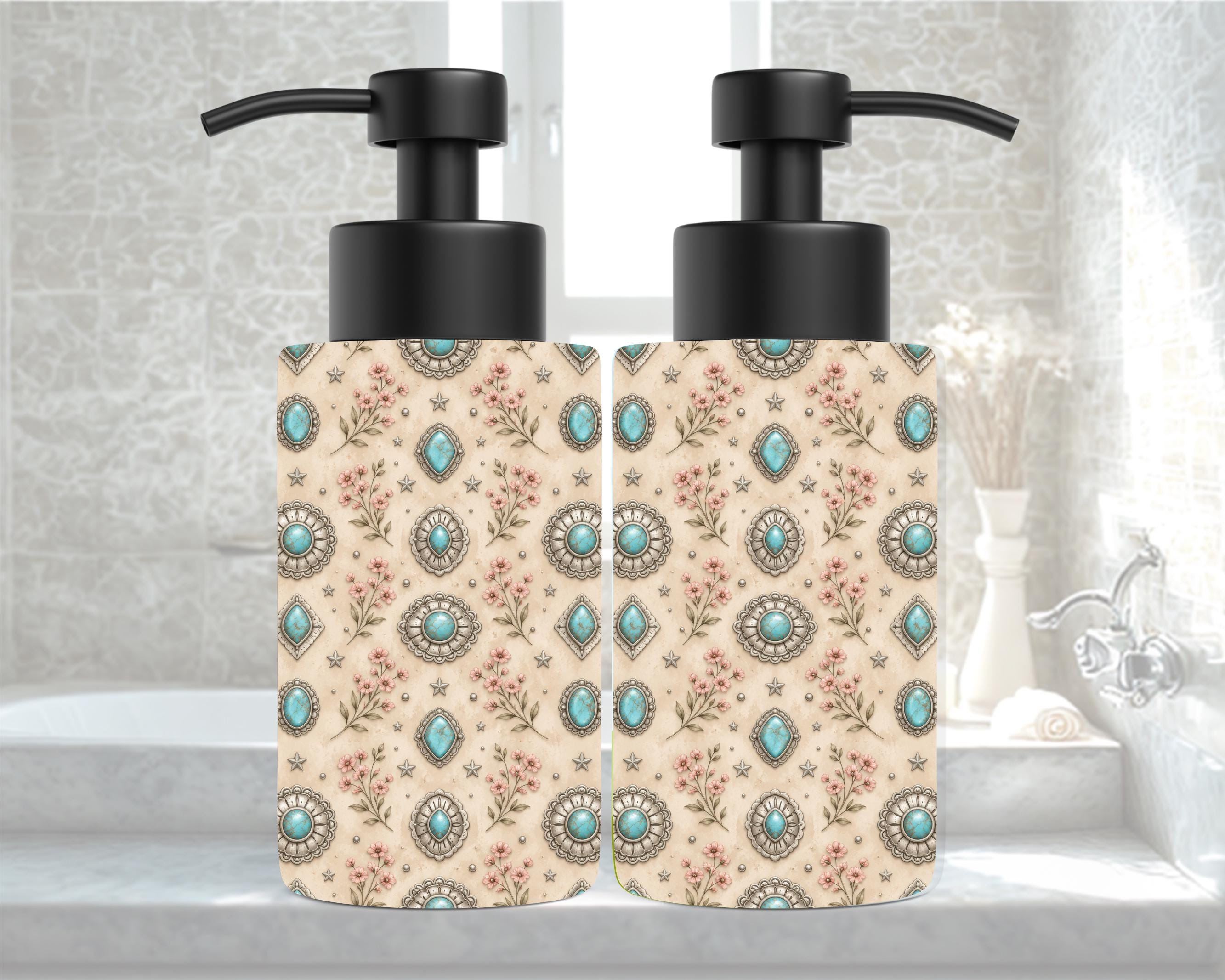Western Turquoise Floral Soap Dispenser | Rustic Bathroom Décor | Farmhouse Soap Pump | Southwestern Bathroom Accessory