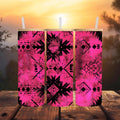 Hot Pink Aztec Glass Tumbler | 20 oz Clear Glass Can | Southwestern Iced Coffee Cup | Boho Bamboo Lid & Straw | Western Gift
